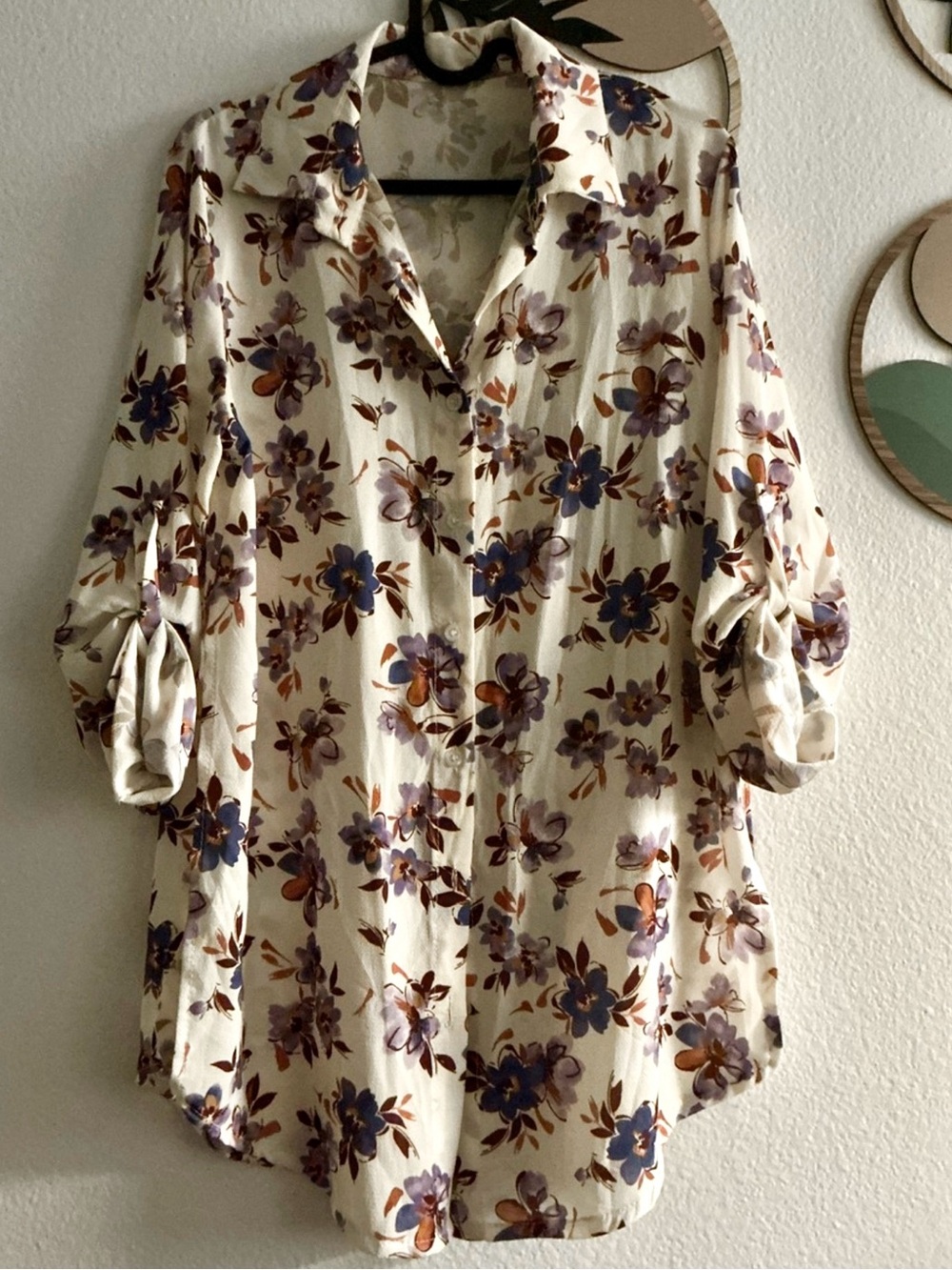 Made in Italy Floral Short Sleeve Button Up Tunic
